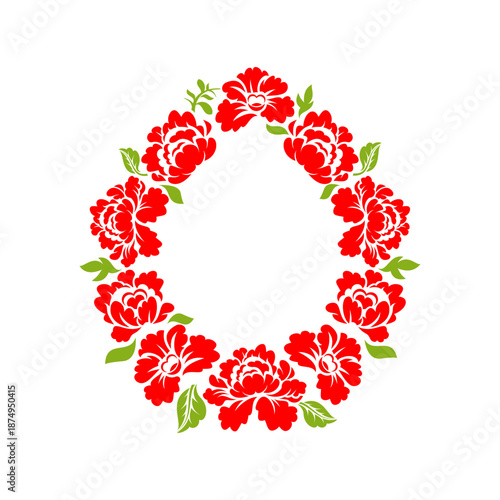 Funeral wreath icon made of red hibiscus or tropical flowers. Vector floral tribute symbolizing mourning, eternal rest, or tropical memorial.