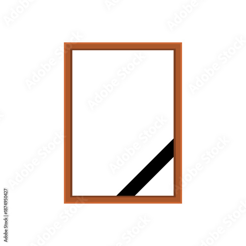 Empty wooden photo frame with a black mourning ribbon. Simple vector illustration symbolizing loss, tribute, and memorial. Ideal for obituaries or solemn design.