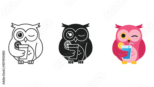 Owl drinking juice through a straw