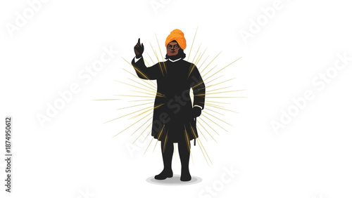 Historical Figure in Traditional Attire with Radiant Aura