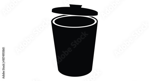 A simple black and white depiction of a travel tumbler with its lid open silhouette