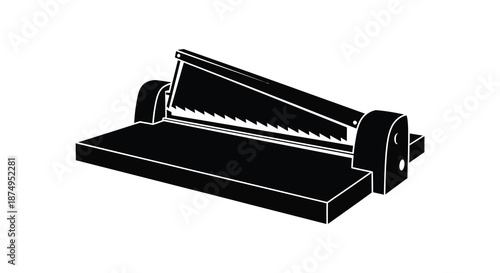 A striking black silhouette of a paper cutter showcasing its mechanical design and precision silhouette