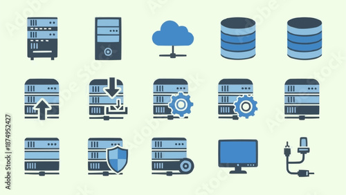 Collection of computer server and technology icons.