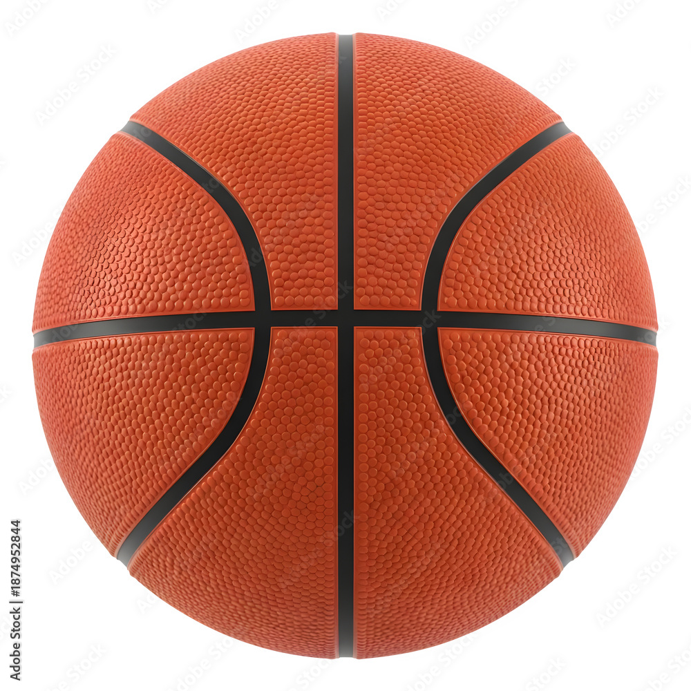 Fototapeta premium Vibrant orange basketball with black stripes on solid black background