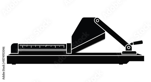 A striking black silhouette of a vintage paper cutter showcasing its mechanical design silhouette