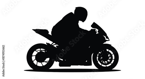 A dynamic illustration of a motorcyclist in motion capturing speed and power silhouette