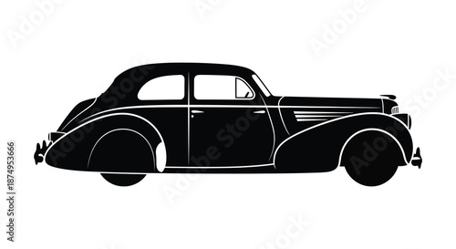 A striking black silhouette of a classic vintage automobile showcasing its elegant design silhouette