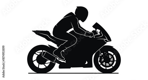 A sleek black silhouette of a motorcyclist leaning into a turn on a sportbike silhouette