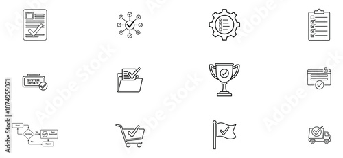 A collection of 12 small black and white icons