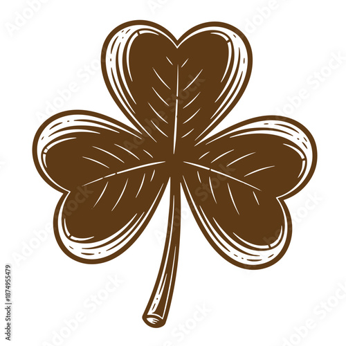 Drawing Vintage Brown four leaf clover illustration on white background  symbol of good luck and fortune