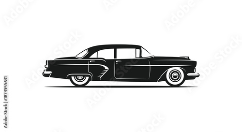 A classic vintage car design featuring a side view and a dark silhouette