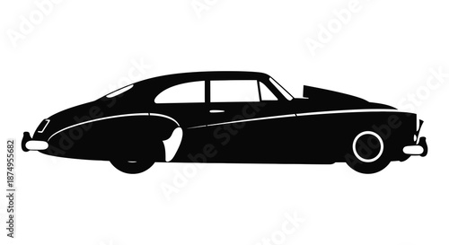 A striking black profile of a classic vintage automobile beautifully rendered as a silhouette