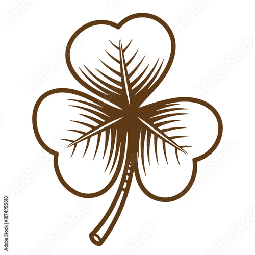 Drawing Vintage Brown four leaf clover silhouette on white background symbolizing good luck and nature  isolated on white