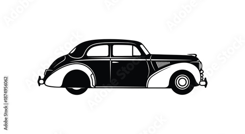 A striking black and white depiction of a classic vintage automobile a beautiful silhouette