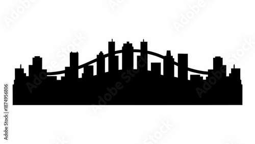 Modern cityscape silhouette with iconic bridge