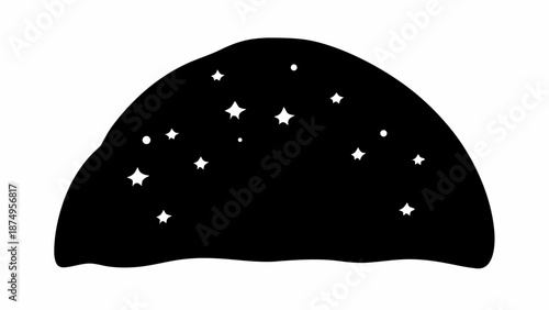 Night sky with stars in a black semicircle shape