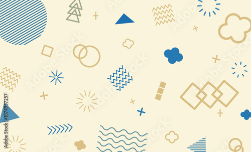 クリーム色と青色のかわいい幾何学模様の背景イラスト