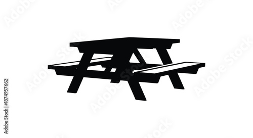 a black picnic table and benches in a solid silhouette high quality professional detailed modern elegant
