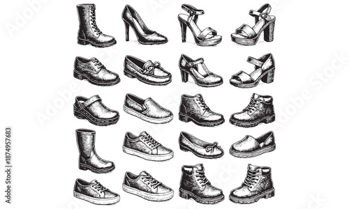 Shoe Icons Set High Heels Boots Sneakers Sandals Fashion Vector Illustration