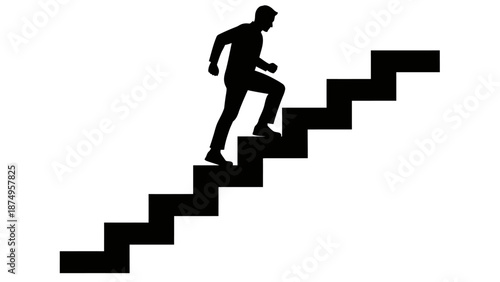 Vector Person Ascending Staircase Silhouette – Stylized Climb for Progress, Growth, and Achievement Design Themes