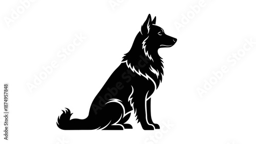 Vector Sitting Dog Silhouette – Stylized German Shepherd Profile with Pointed Ears and Bushy Tail for Loyalty, Protection, and Pet Design Themes