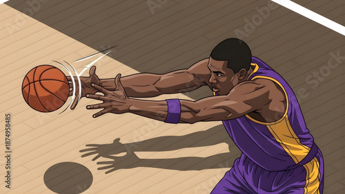 Illustrative Action Shot of a Basketball Player Reaching for the Ball During a Game