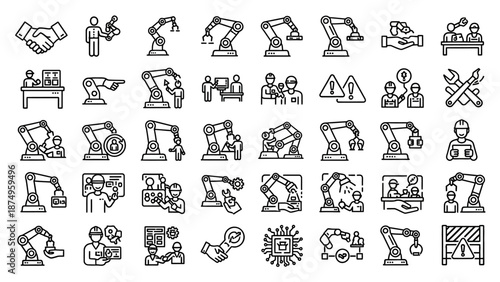 Collection of Industrial Robot Arm Icons.
