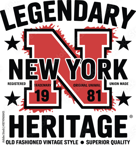 Bold red and black New York heritage vintage with stars and numbers