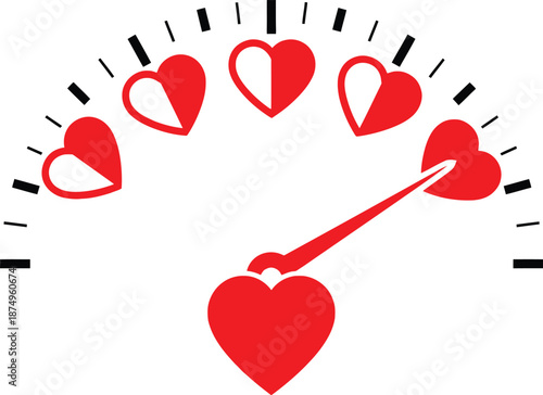 Heart rate meter with red hearts on white background