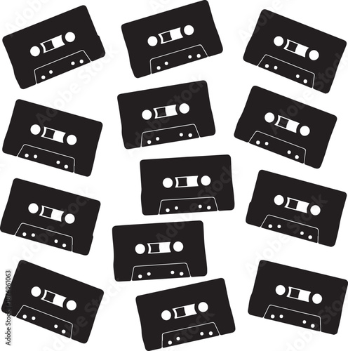 black cassette tapes on white background