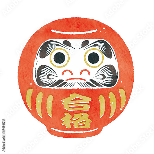 合格祈願の赤いだるまイラスト｜受験・試験・日本の縁起物素材