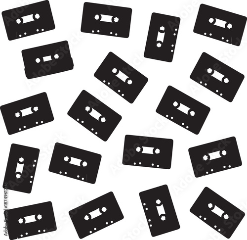 black cassette tapes on white background