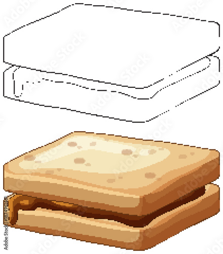 Vector Illustration of a Peanut Butter Sandwich in Color and Line Art