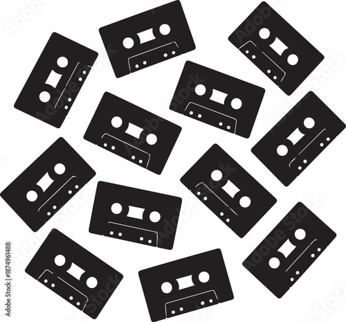 Black cassette tapes on white background