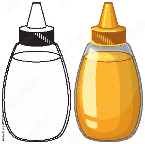 Vector Illustration of a Squeeze Bottle with Honey or Syrup