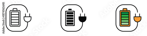 Charging battery icon set vector. power level and connection status symbol. vector illustration.