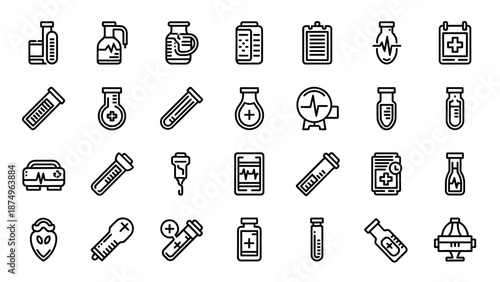 Collection of Laboratory Equipment Icons Outlined.