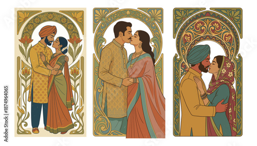 Celebration of Love: Three panels, each depicting an intimate moment of love between a couple, capture the essence of romance, connection, and the joyous journey of togetherness. 