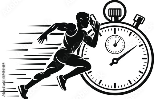 Runner sprint silhouette with stopwatch timer speed concept vector