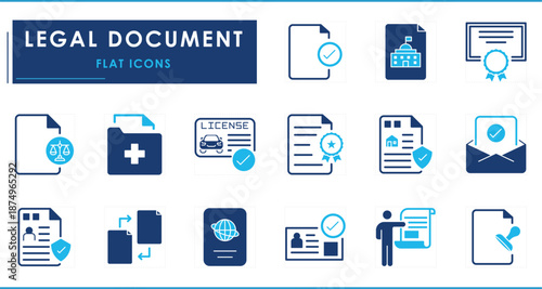 A set of flat icons related to Legal Documents.