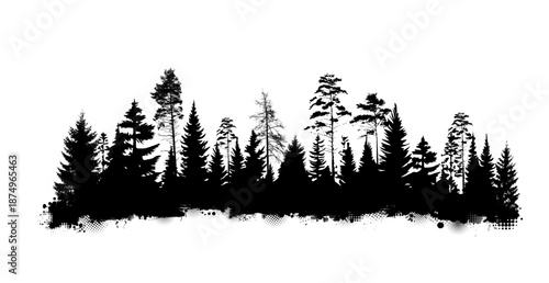 Pine tree silhouette concept. Minimalistic creativity and art with Christmas trees. Ecosystem and envorinment. Template and mock up. Cartoon flat vector illustration isolated on white background