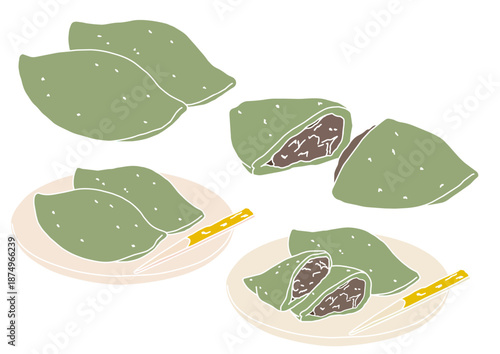 よもぎ餅4種　版画