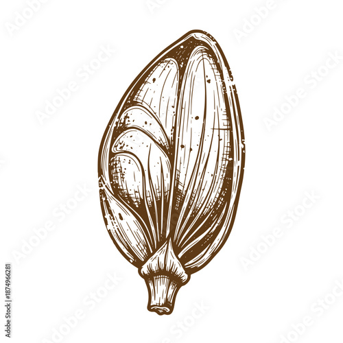 Drawing Vintage Brown sketch of a banana with peel on white background  fruit illustration