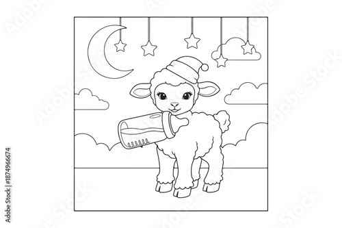 Sheep colouring page illustration, Sheep black outline vector  