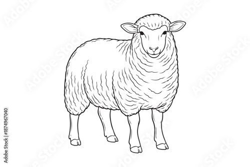 Sheep colouring page illustration, Sheep black outline vector  