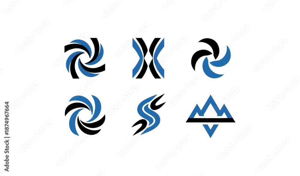 Fototapeta premium Abstract graphic design elements in blue on black background