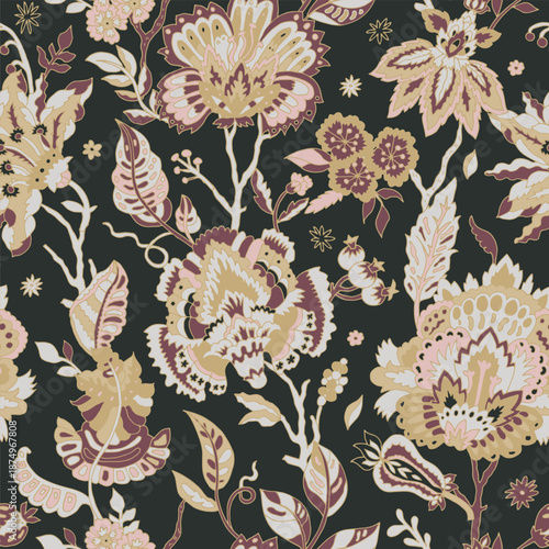 Baroque Folk Floral Night Garden