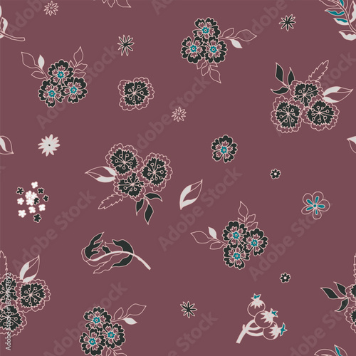 Burgundy Folk Floral Cottage Pattern