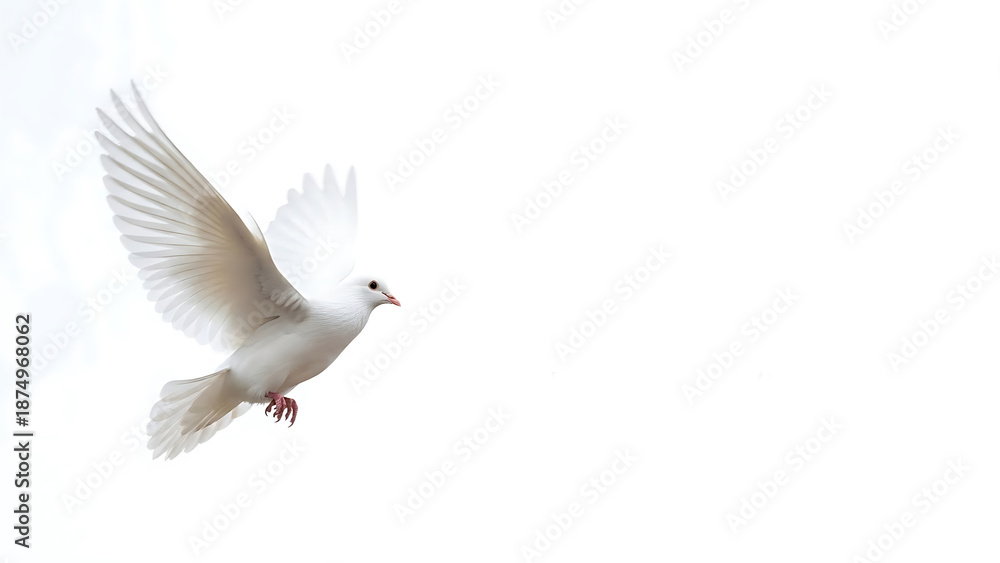 Fototapeta premium White dove flying freely in the sky