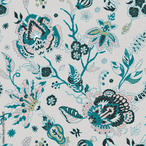 Teal Blush Baroque Floral Garden